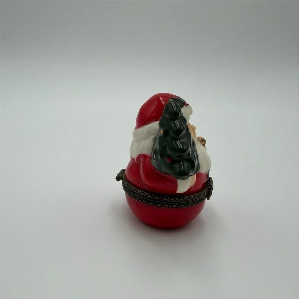 Santa Claus Hinged Trinket Box Figurine Christmas Tree & Pipe 2.5‎ in
